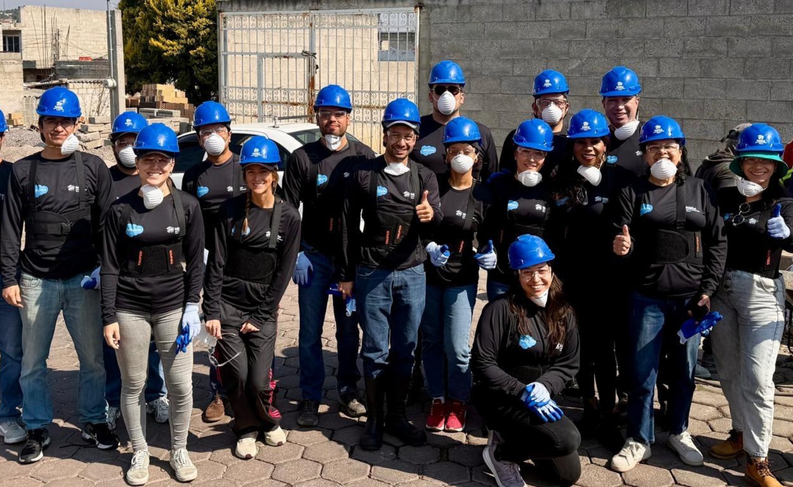 Cindy Tyeskey-Gage with the Salesforce volunteer crew at a Habitat for Humanity build in Mexico City