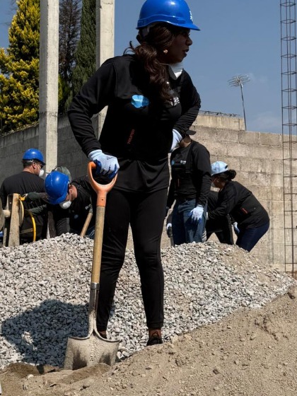 Cindy Tyeskey-Gage volunteering on site at the Habitat for Humanity build in Mexico City
